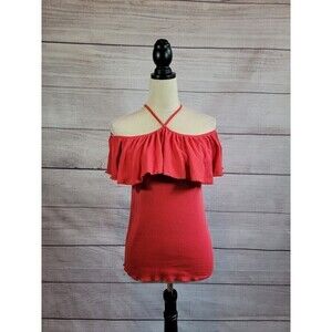 CHASER Ruffle Off The Shoulder Blouse Red Size Small